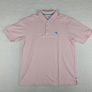 Tommy Bahama Polo Shirt Mens‎ Large Pink Striped Performance Supima Cotton